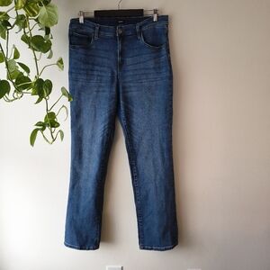 Express Women's High Waisted Straight Leg Jeans Medium Blue Size 16